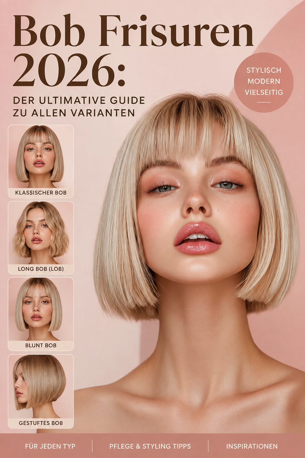A beautiful girl confident model with short straight blonde Bob hairstyle