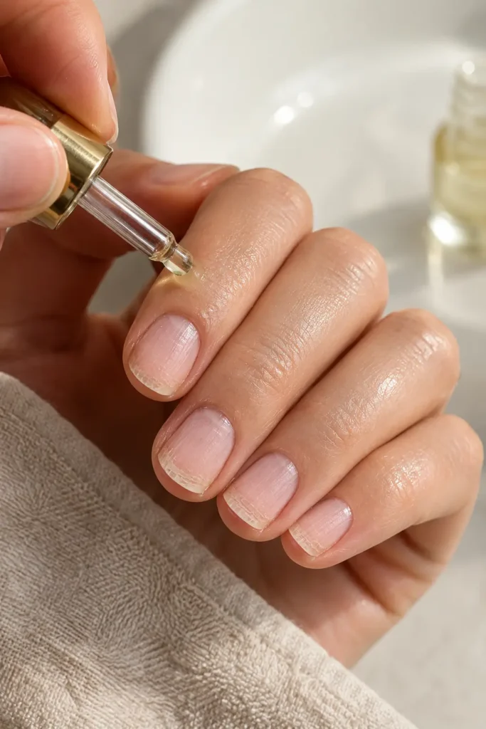 Anwendung - Auftragen von Nagelöl auf die Nagelhaut nach dem Händewaschen