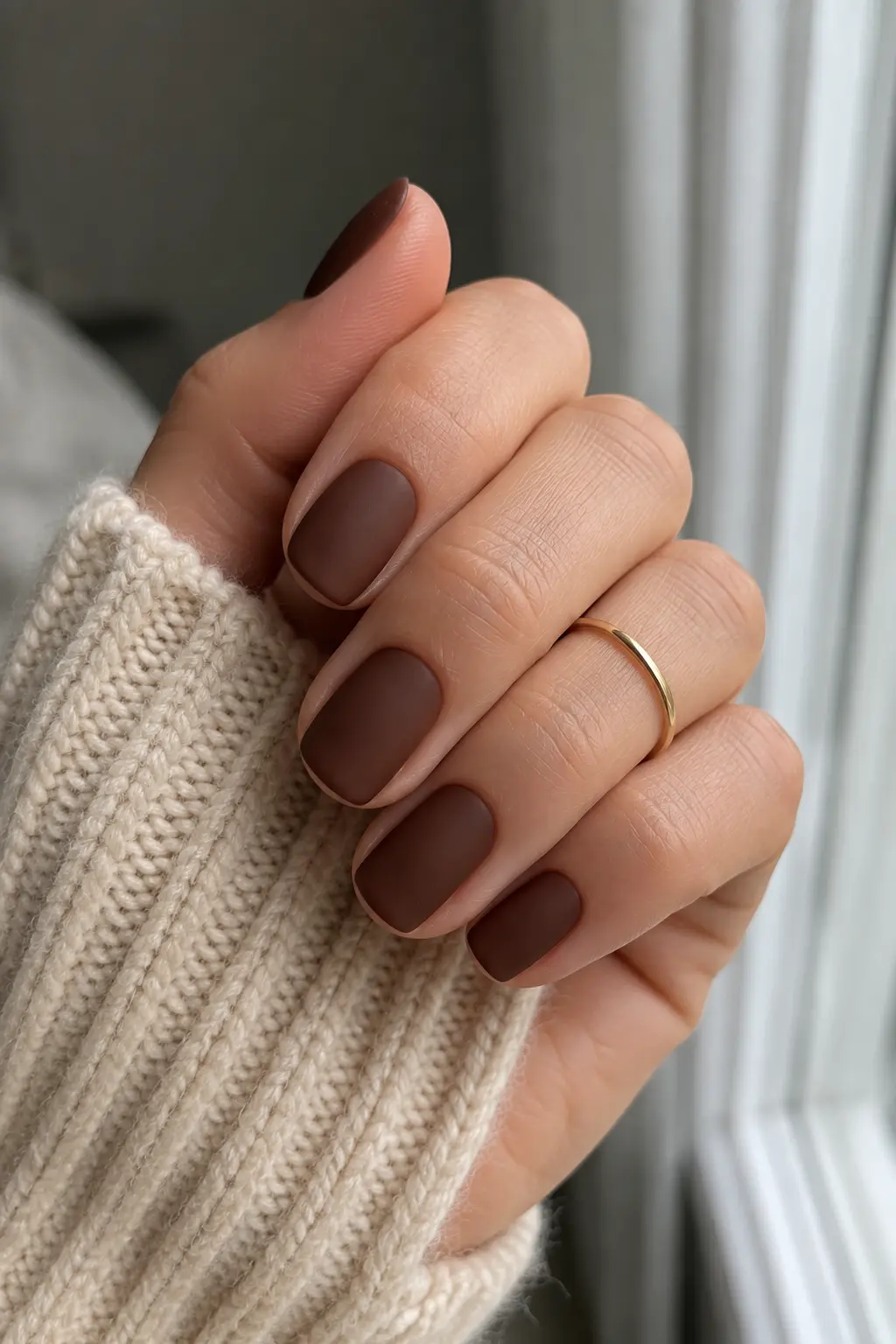 Beitragsbild - Kurze Nägel in tiefem Kastanienbraun mit mattem Finish