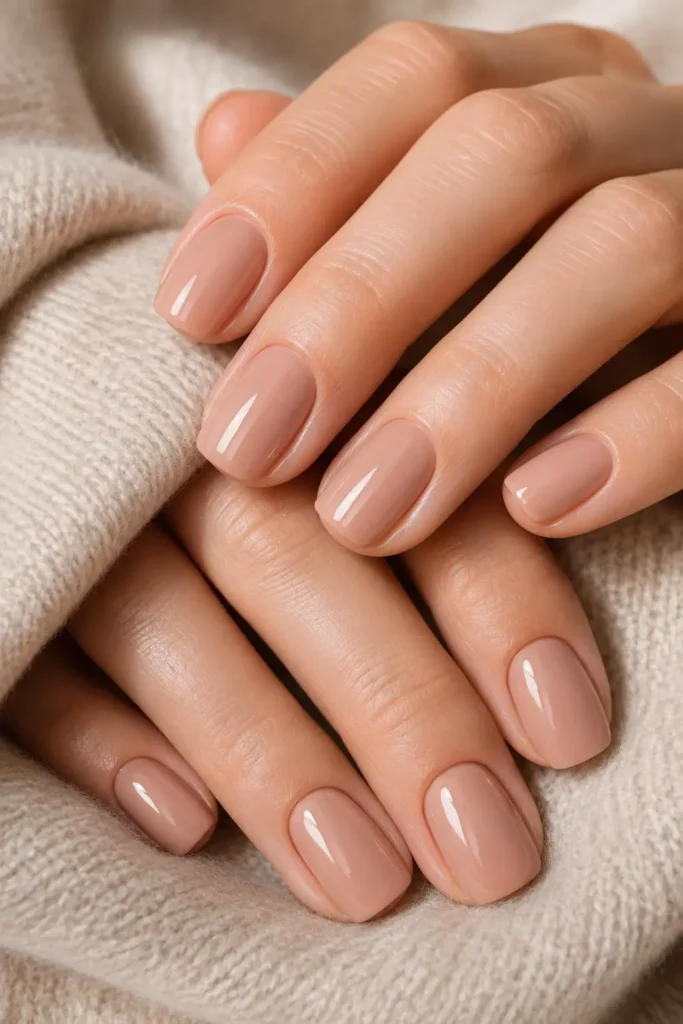 Ergebnis - Fertige Maniküre mit glänzendem Top Coat, Hand elegant positioniert