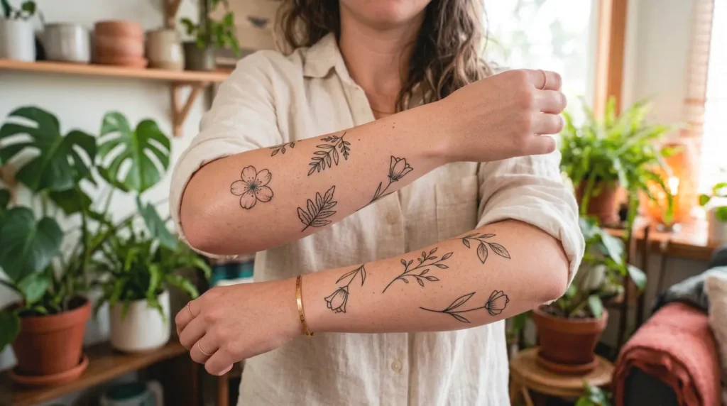 Minimalistische botanische Tattoos