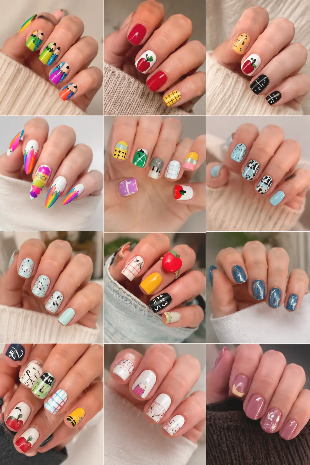 Verschiedene Back-to-School-Nageldesigns 2026 in herbstlicher Farbpalette