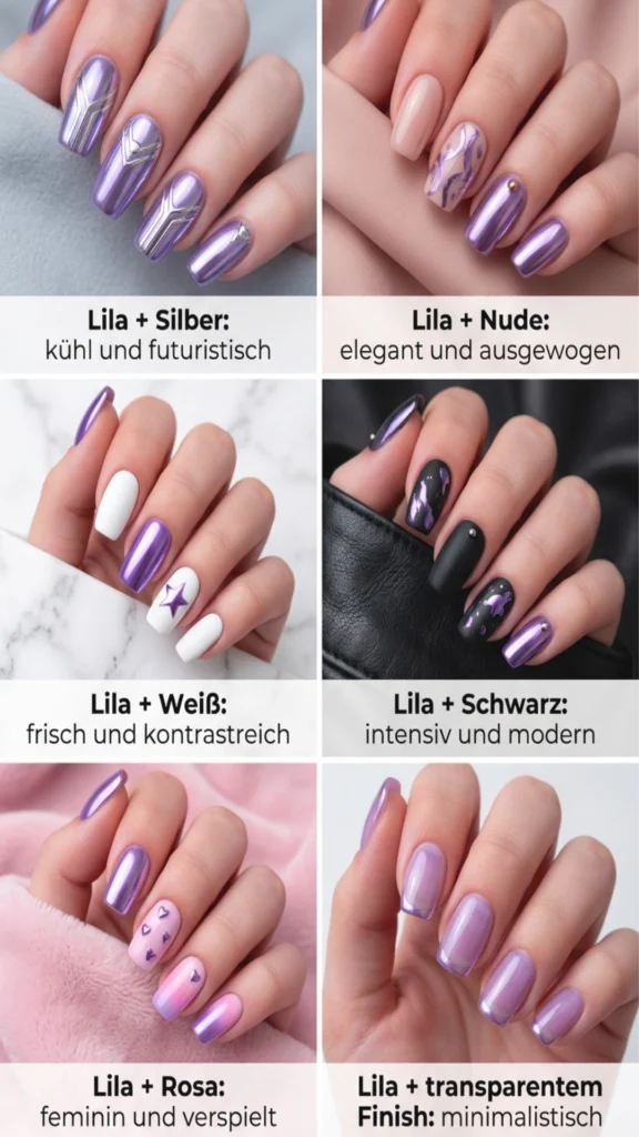 collage for Lila Chrome Nails mit anderen Farben kombinieren