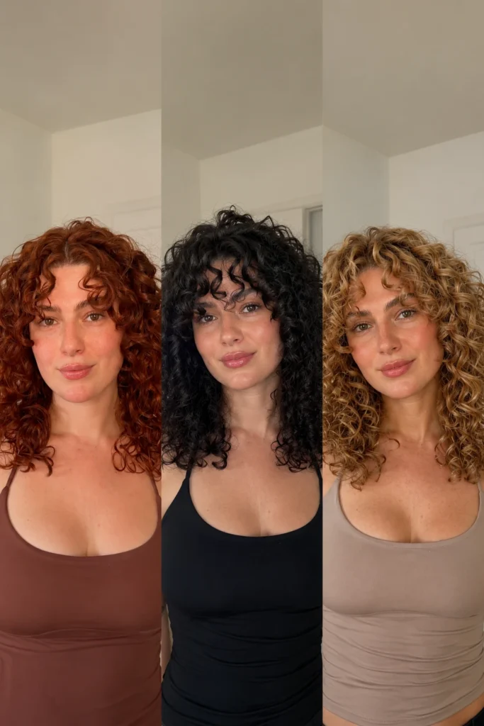 Collage mit drei Frauen mit lockigem Haar in Rot, Schwarz und Blond als Trend-Inspiration für Lockenschnitte