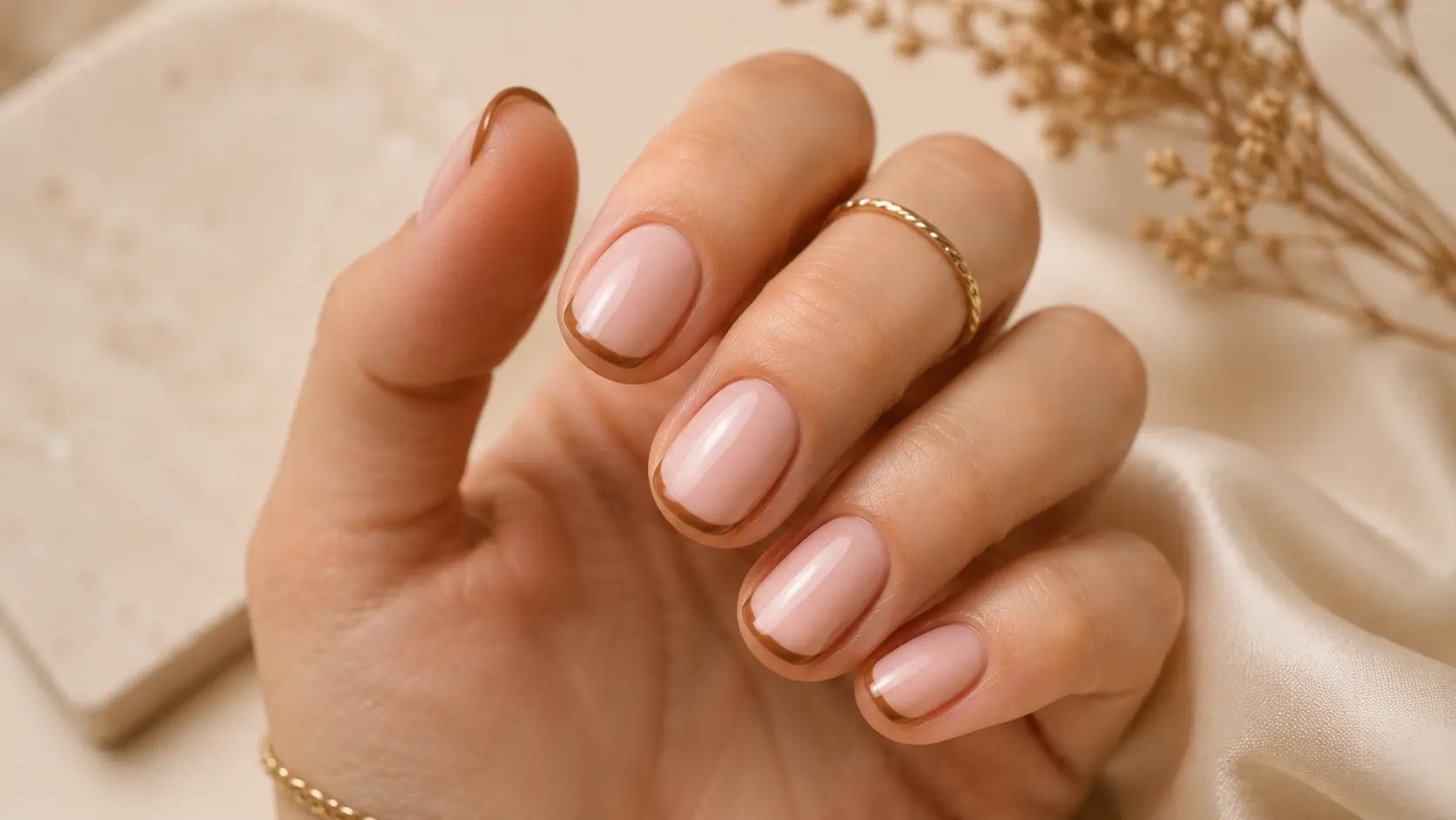 Detailansicht - Micro French Nageldesign mit feiner farbiger Linie am Nagelrand