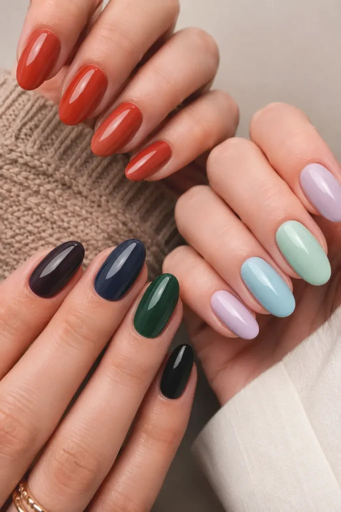 Vergleich von Terrakotta, Pastell und tiefen Wintertönen bei Nageldesign 2026