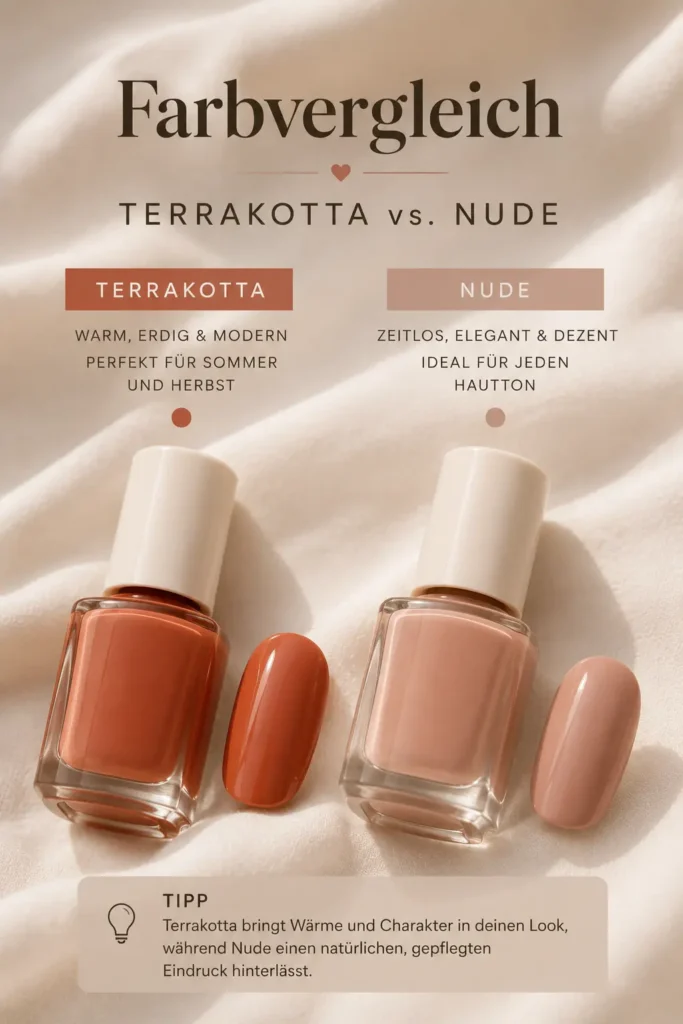 Farbvergleich Terrakotta-Nagellack und klassischer Nude-Ton