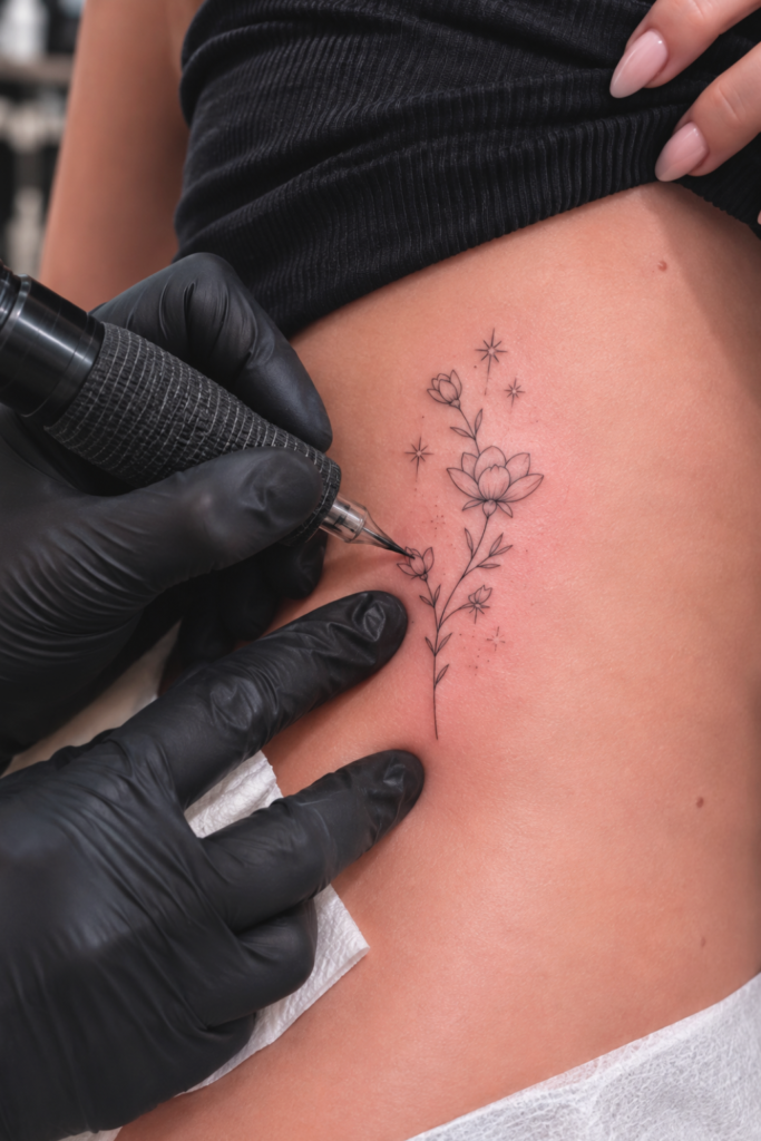 Tattoonadel bei der Anwendung an der Rippenpartie