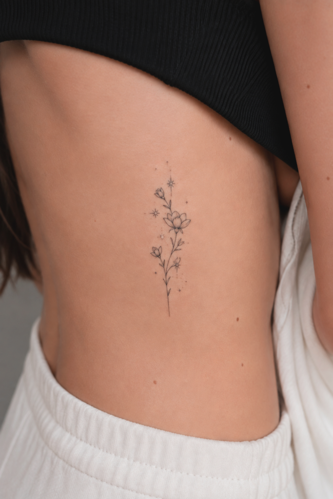 Vollständig verheiltes Rippen-Tattoo mit klarer Linienführung